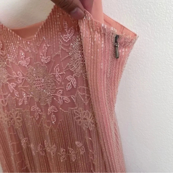 Pink‎ A-Line Ruffle Hemline Midi Beaded Dress - Picture 7 of 14